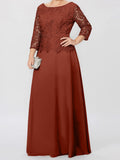 Plataz Round Neck 3/4 Length Sleeves Floor-Length Mother of the Bride Dresses with Applique & HZ1007
