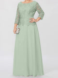 Plataz Round Neck 3/4 Length Sleeves Floor-Length Mother of the Bride Dresses with Applique & HZ1007