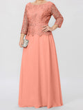 Plataz Round Neck 3/4 Length Sleeves Floor-Length Mother of the Bride Dresses with Applique & HZ1007