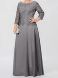 Plataz Round Neck 3/4 Length Sleeves Floor-Length Mother of the Bride Dresses with Applique & HZ1007