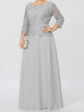 Plataz Round Neck 3/4 Length Sleeves Floor-Length Mother of the Bride Dresses with Applique & HZ1007