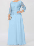 Plataz Round Neck 3/4 Length Sleeves Floor-Length Mother of the Bride Dresses with Applique & HZ1007