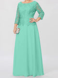 Plataz Round Neck 3/4 Length Sleeves Floor-Length Mother of the Bride Dresses with Applique & HZ1007