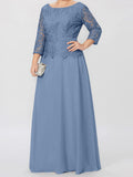 Plataz Round Neck 3/4 Length Sleeves Floor-Length Mother of the Bride Dresses with Applique & HZ1007