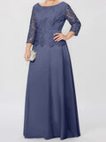 Plataz Round Neck 3/4 Length Sleeves Floor-Length Mother of the Bride Dresses with Applique & HZ1007