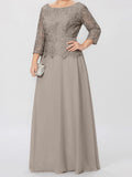 Plataz Round Neck 3/4 Length Sleeves Floor-Length Mother of the Bride Dresses with Applique & HZ1007