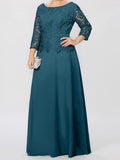 Plataz Round Neck 3/4 Length Sleeves Floor-Length Mother of the Bride Dresses with Applique & HZ1007