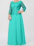 Plataz Round Neck 3/4 Length Sleeves Floor-Length Mother of the Bride Dresses with Applique & HZ1007