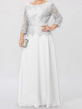 Plataz Round Neck 3/4 Length Sleeves Floor-Length Mother of the Bride Dresses with Applique & HZ1007