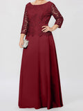 Plataz Round Neck 3/4 Length Sleeves Floor-Length Mother of the Bride Dresses with Applique & HZ1007