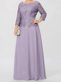 Plataz Round Neck 3/4 Length Sleeves Floor-Length Mother of the Bride Dresses with Applique & HZ1007
