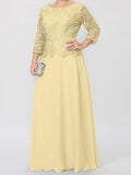 Plataz Round Neck 3/4 Length Sleeves Floor-Length Mother of the Bride Dresses with Applique & HZ1007