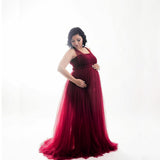 Plataz Women's Cotton Splicing Mesh Yarn Strap Pregnant Woman Drag Dress Photo Mop Floor Dress 1151 Maternity
