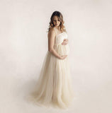 Plataz Women's Cotton Splicing Mesh Yarn Strap Pregnant Woman Drag Dress Photo Mop Floor Dress 1151 Maternity