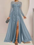 Plataz Scoop Floor-Length Mother of the Bride Dresses with Split Side Ruffles HZ1007