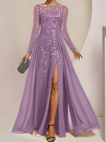 Plataz Scoop Floor-Length Mother of the Bride Dresses with Split Side Ruffles HZ1007