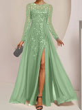 Plataz Scoop Floor-Length Mother of the Bride Dresses with Split Side Ruffles HZ1007