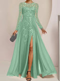 Plataz Scoop Floor-Length Mother of the Bride Dresses with Split Side Ruffles HZ1007