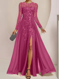 Plataz Scoop Floor-Length Mother of the Bride Dresses with Split Side Ruffles HZ1007
