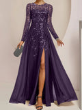 Plataz Scoop Floor-Length Mother of the Bride Dresses with Split Side Ruffles HZ1007