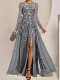 Plataz Scoop Floor-Length Mother of the Bride Dresses with Split Side Ruffles HZ1007