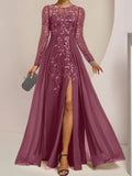 Plataz Scoop Floor-Length Mother of the Bride Dresses with Split Side Ruffles HZ1007