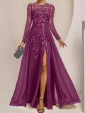 Plataz Scoop Floor-Length Mother of the Bride Dresses with Split Side Ruffles HZ1007