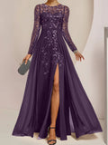 Plataz Scoop Floor-Length Mother of the Bride Dresses with Split Side Ruffles HZ1007