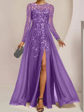 Plataz Scoop Floor-Length Mother of the Bride Dresses with Split Side Ruffles HZ1007
