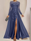 Plataz Scoop Floor-Length Mother of the Bride Dresses with Split Side Ruffles HZ1007
