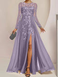 Plataz Scoop Floor-Length Mother of the Bride Dresses with Split Side Ruffles HZ1007