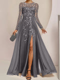 Plataz Scoop Floor-Length Mother of the Bride Dresses with Split Side Ruffles HZ1007