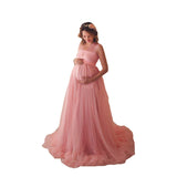 Plataz Women's Cotton Splicing Mesh Yarn Strap Pregnant Woman Drag Dress Photo Mop Floor Dress 1151 Maternity