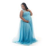 Plataz Women's Cotton Splicing Mesh Yarn Strap Pregnant Woman Drag Dress Photo Mop Floor Dress 1151 Maternity