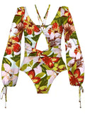 Plataz Clustered Swimsuit Women's Print Bikini Long-Sleeved Swimsuit Hot Lady Swimsuit DJPT