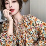 Plataz Floral Dress Women's Spring And Summer French Retro Skirt Lantern Sleeve Loose National Wind Seaside Beach Dress Fairy