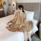 Plataz Floral Dress Women's Spring And Summer French Retro Skirt Lantern Sleeve Loose National Wind Seaside Beach Dress Fairy