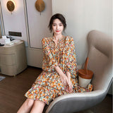 Plataz Floral Dress Women's Spring And Summer French Retro Skirt Lantern Sleeve Loose National Wind Seaside Beach Dress Fairy