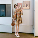 Plataz Floral Dress Women's Spring And Summer French Retro Skirt Lantern Sleeve Loose National Wind Seaside Beach Dress Fairy