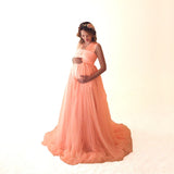 Plataz Women's Cotton Splicing Mesh Yarn Strap Pregnant Woman Drag Dress Photo Mop Floor Dress 1151 Maternity