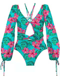 Plataz Clustered Swimsuit Women's Print Bikini Long-Sleeved Swimsuit Hot Lady Swimsuit DJPT