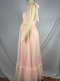 Plataz Light Pink Polka Dot Bow Ruffle Falbala Tie-Shoulder A-line Tulle Princess Dress Maxi Dress Maternity