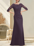 Plataz Scoop Floor-Length Chiffon Lace Mother of the Bride Dress With Beading Pleated HZ1007