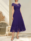 Plataz Illusion Scoop Tea-Length Lace Chiffon Mother of the Bride Dress With HZ1007