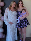 Plataz White Lace Corset Square Neck Flare Sleeve Off Shoulder Bodycon Elegant Cocktail Party Maternity Photoshoot Baby Shower Maxi Dress Maternity