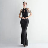 Plataz Craft Beading Cocktail Evening Dress Elegant Long Halter Slim Fit HZ1007