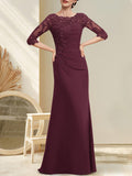 Plataz Scoop Floor-Length Chiffon Lace Mother of the Bride Dress With Beading Pleated HZ1007