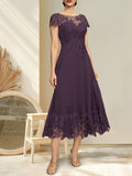 Plataz Illusion Scoop Tea-Length Lace Chiffon Mother of the Bride Dress With HZ1007
