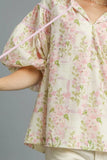 Plataz Floral Print Puff Sleeve Tie Neck Blouse DJPT