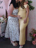 Plataz Off Shoulder Ruched Bow Elegant Maternity Baby Shower Maxi Dress Maternity